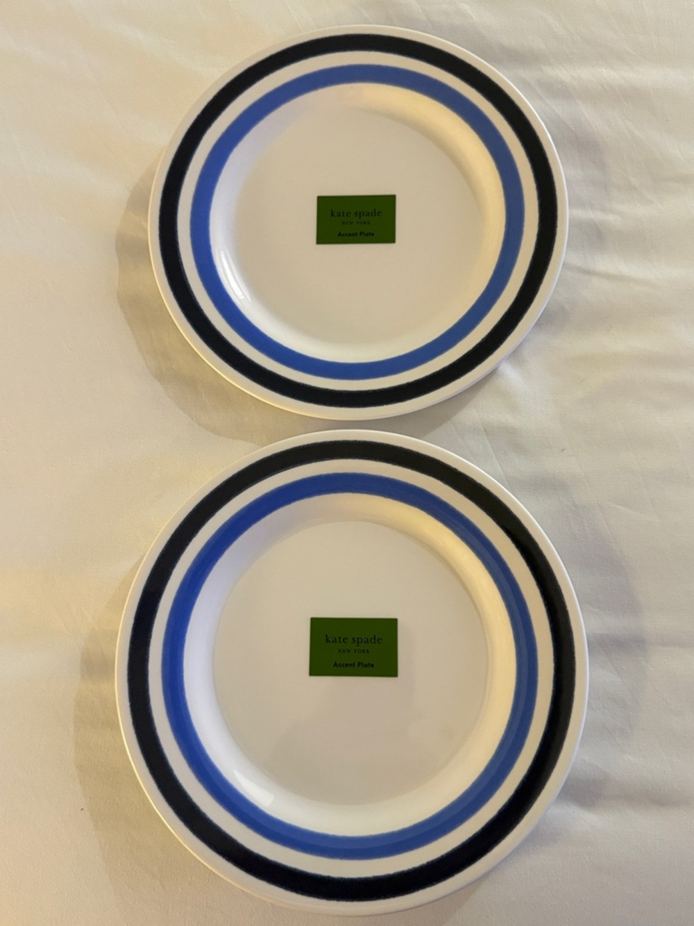 kate spade White 9” Melamine Plates with Blue Stripe Accents - Set of 2